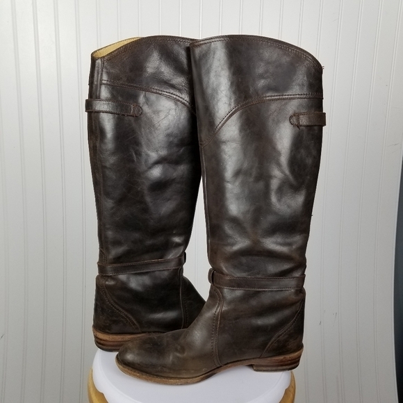 Frye Dorado Equestrian Leather Riding Boots Womens Size 9 HOLE Brown Knee High - Picture 12 of 16